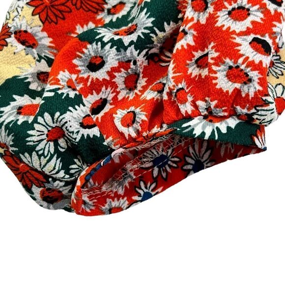 Umgee waffle Striped and Floral Color-block Puff Sleeve Top oversized fit small - Picture 5 of 13